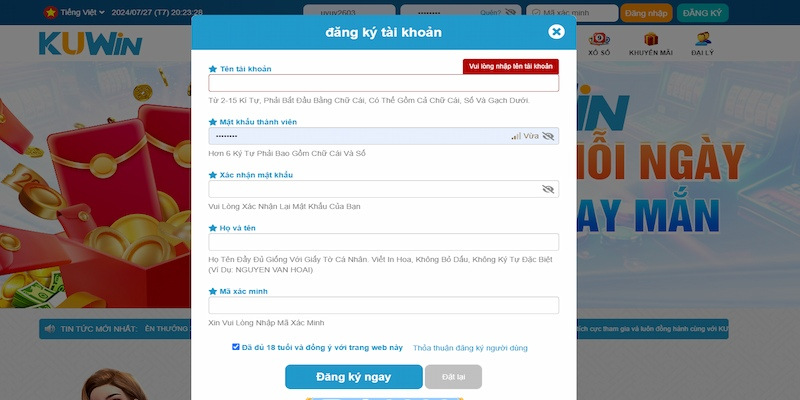 Điền biểu mẫu đăng ký Kuwin phải chuẩn xác